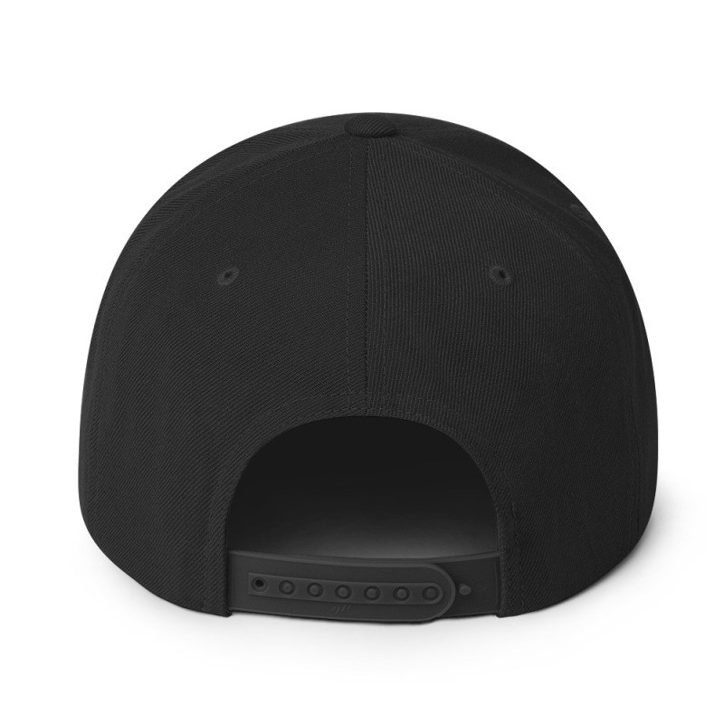 A black snapback hat with the word "Petty" embroidered in black on the front of the hat.